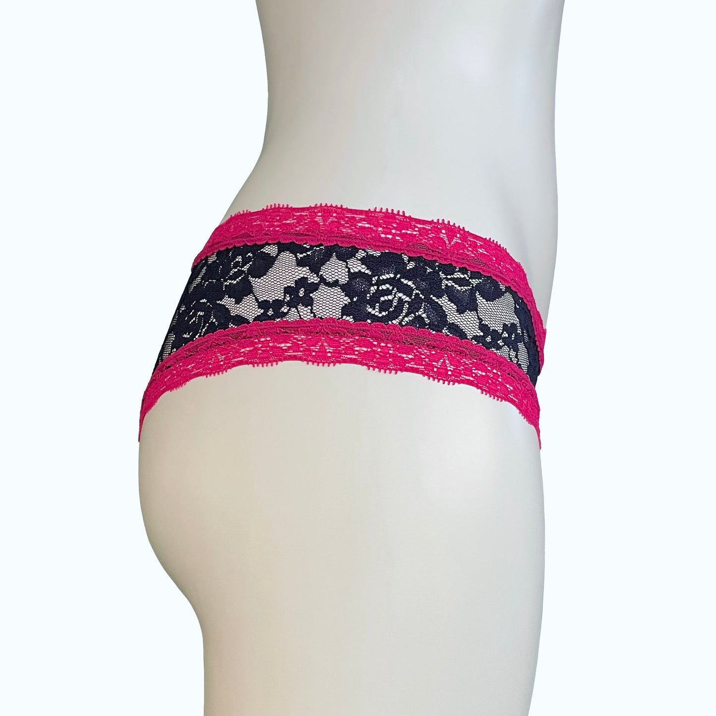 Signature Lace Brazilian Fit Knicker - Navy & Raspberry