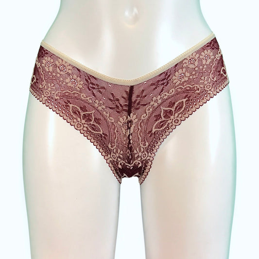 Jacquard Lace Brazilian Fit Knicker - Claret & Cream