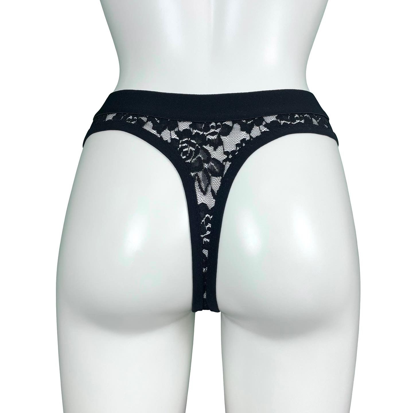 Signature Lace Hi-Rise Thong - Black