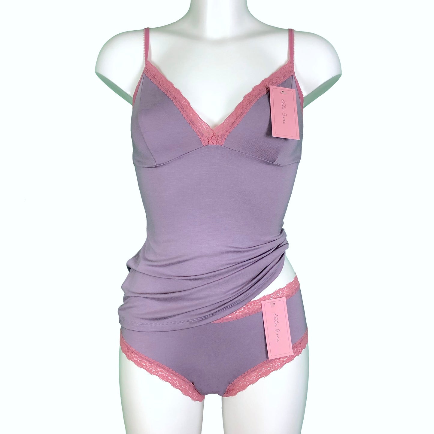 Soft Bamboo Jersey Strappy Cami Top - Grey Mist & Vintage Rose