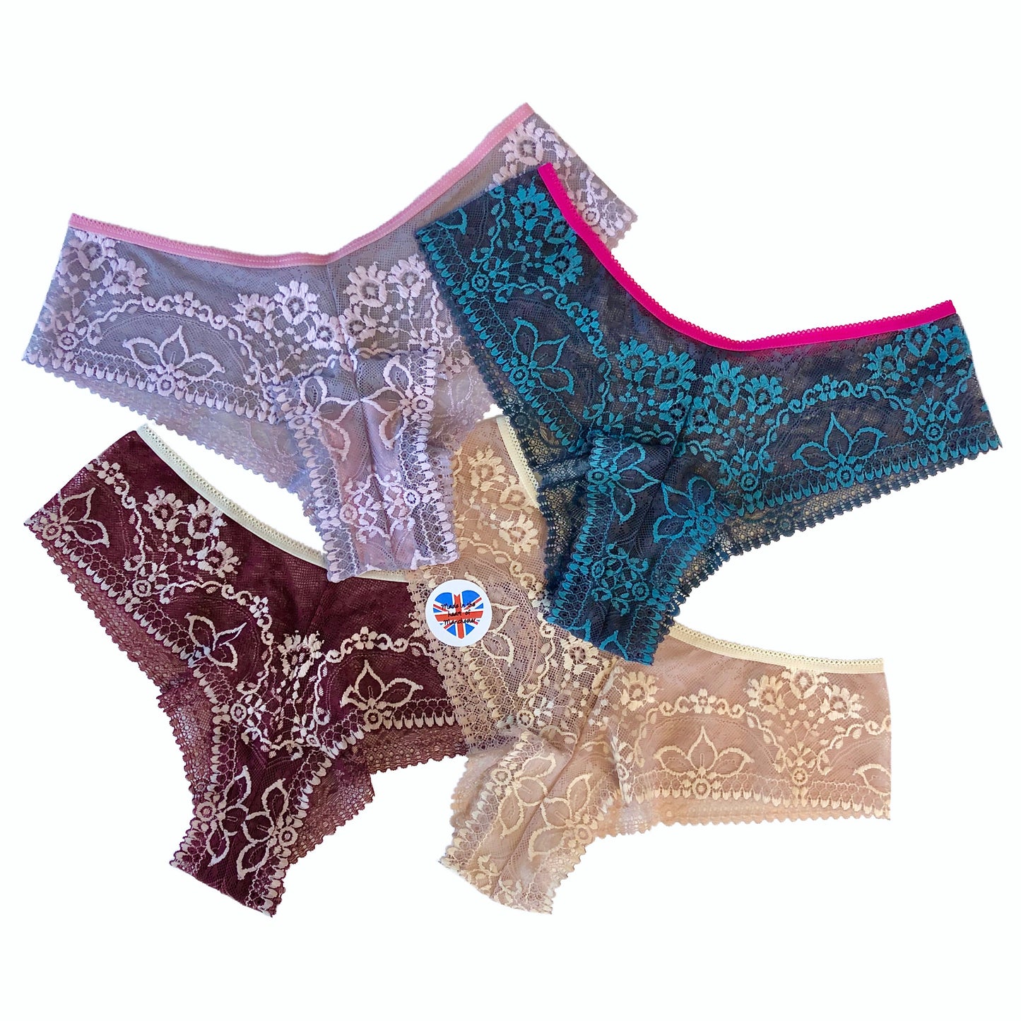 Jacquard Lace Brazilian Fit Knicker - Claret & Cream