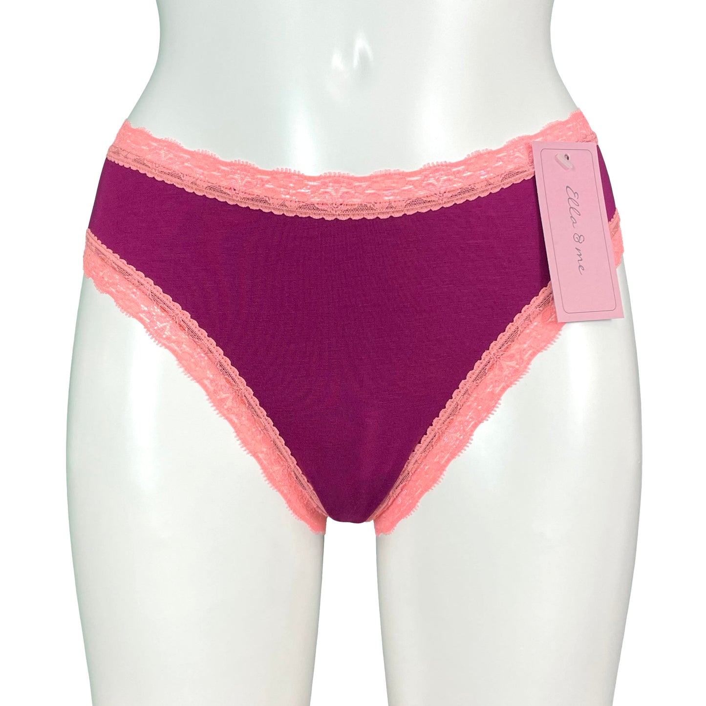 Soft Bamboo Jersey High Leg Knicker - Raspberry & Coral