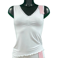 Soft Bamboo Jersey Lace Trim Cami Vest - White