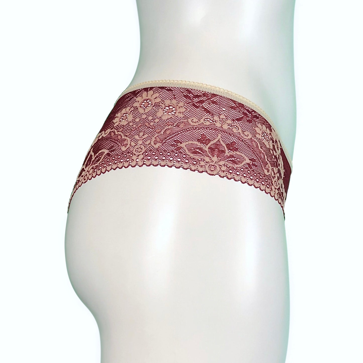 Jacquard Lace Brazilian Fit Knicker - Claret & Cream