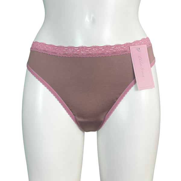 Soft Touch Stretch Microfibre Thong - Coffee & Vintage Rose