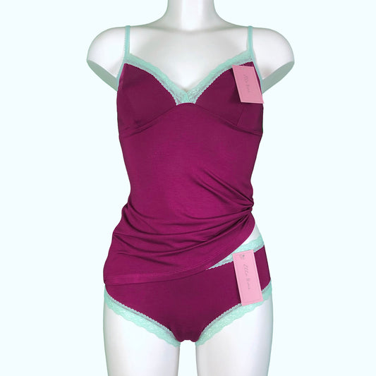 Soft Bamboo Jersey Strappy Cami Top - Rosewood & Spearmint