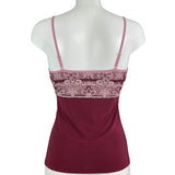 Soft Touch & Jacquard Lace Strappy Cami Top - Claret & Cream