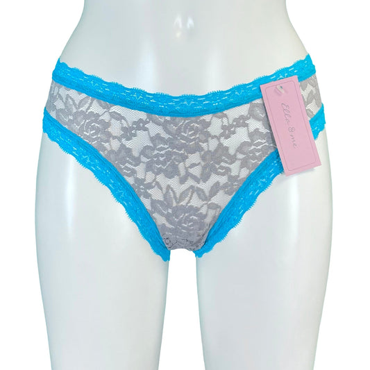 Signature Lace High Leg Knicker - Grey Mist & Turquoise