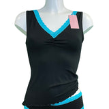 Soft Bamboo Jersey Lace Trim Cami Vest - Black & Turquoise