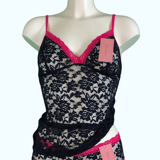 Signature Lace Strappy Cami Top - Navy & Raspberry