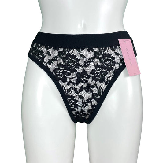 Signature Lace Hi-Rise Thong - Black