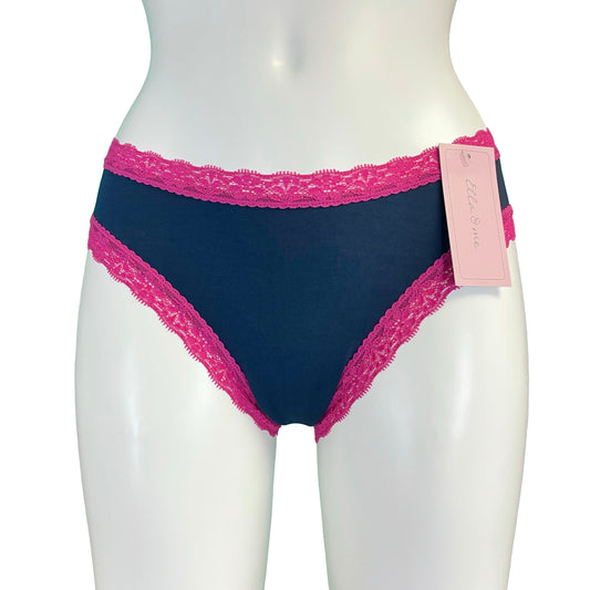 Soft Bamboo Jersey High Leg Knicker - Navy & Raspberry