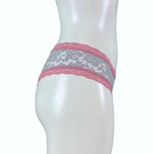 Signature Lace Brazilian Fit Knicker - Grey Mist & Vintage Rose