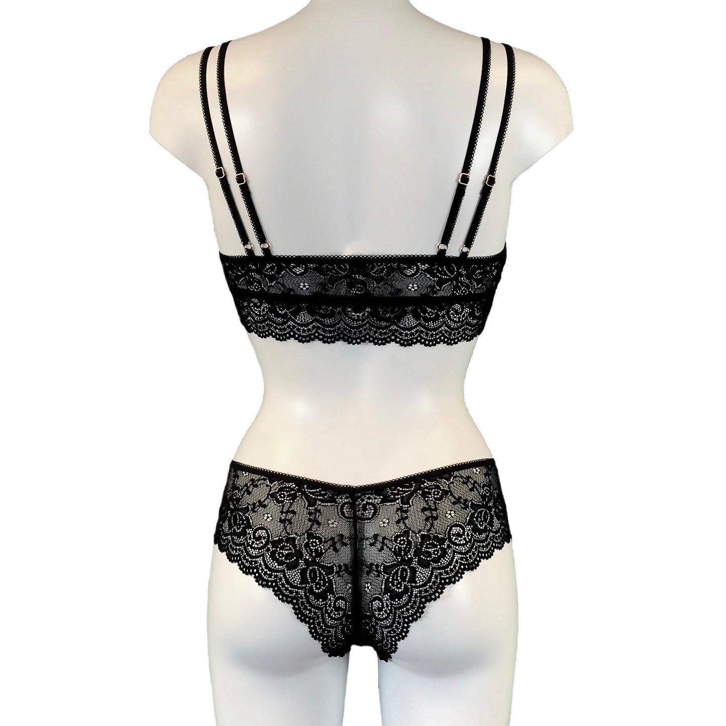 Jacquard Rose Lace Bralette - Black