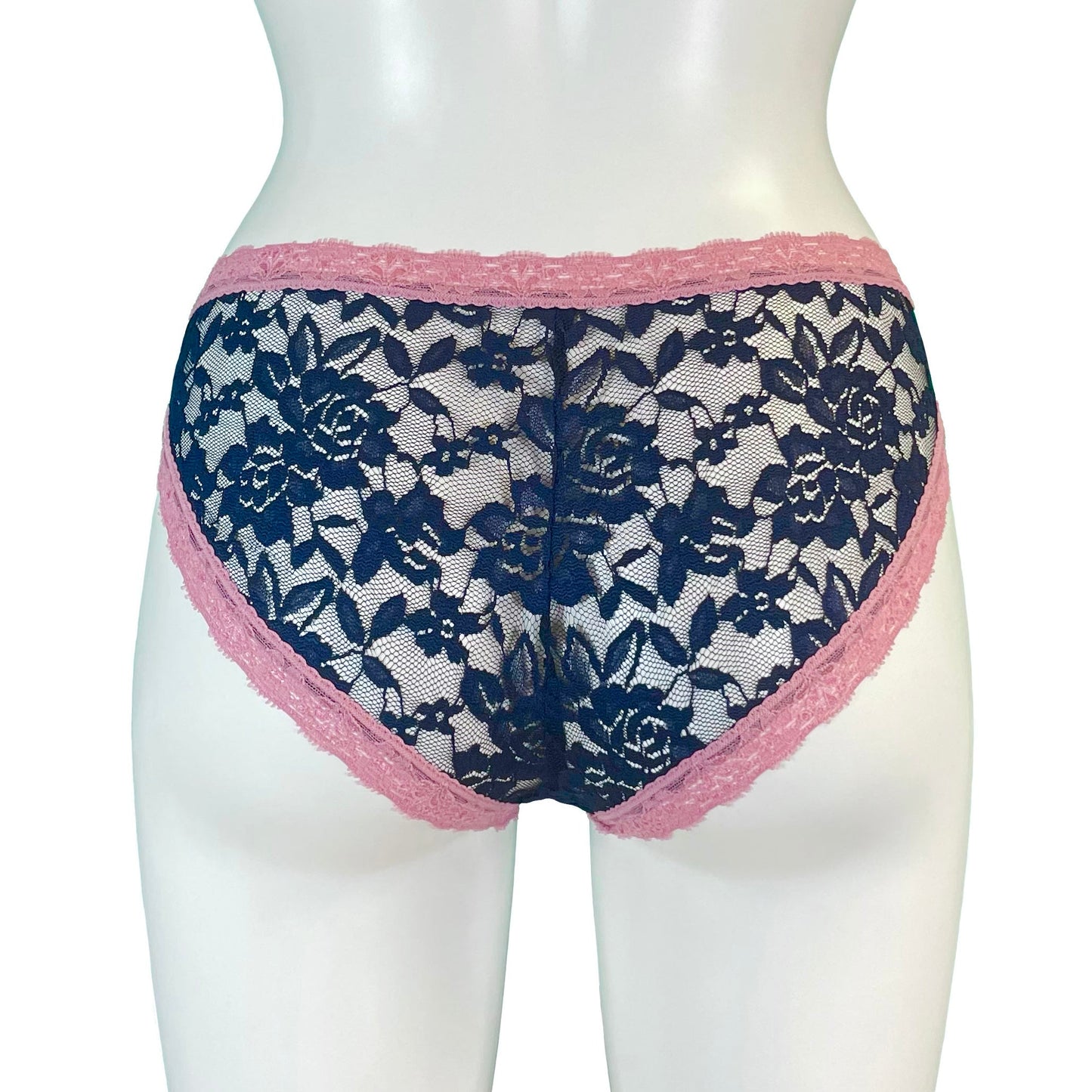 Signature Lace High Leg Knicker - Navy & Vintage Rose