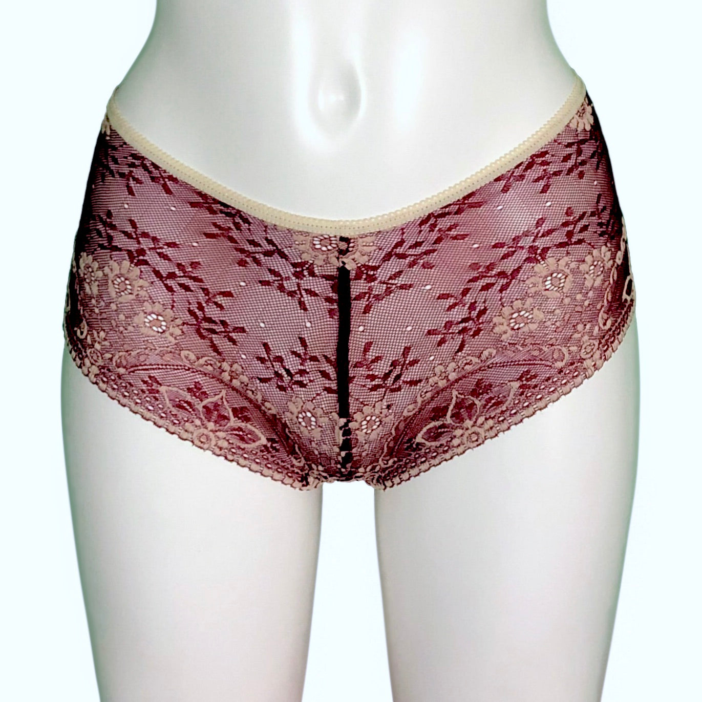 Jacquard Lace Classic Knicker - Claret & Cream
