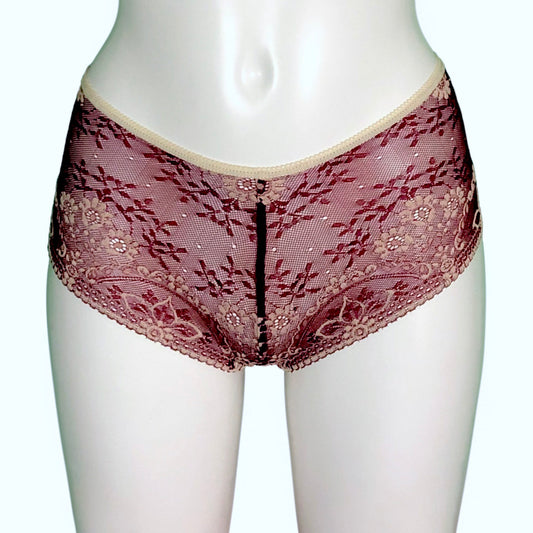 Jacquard Lace Classic Knicker - Claret & Cream