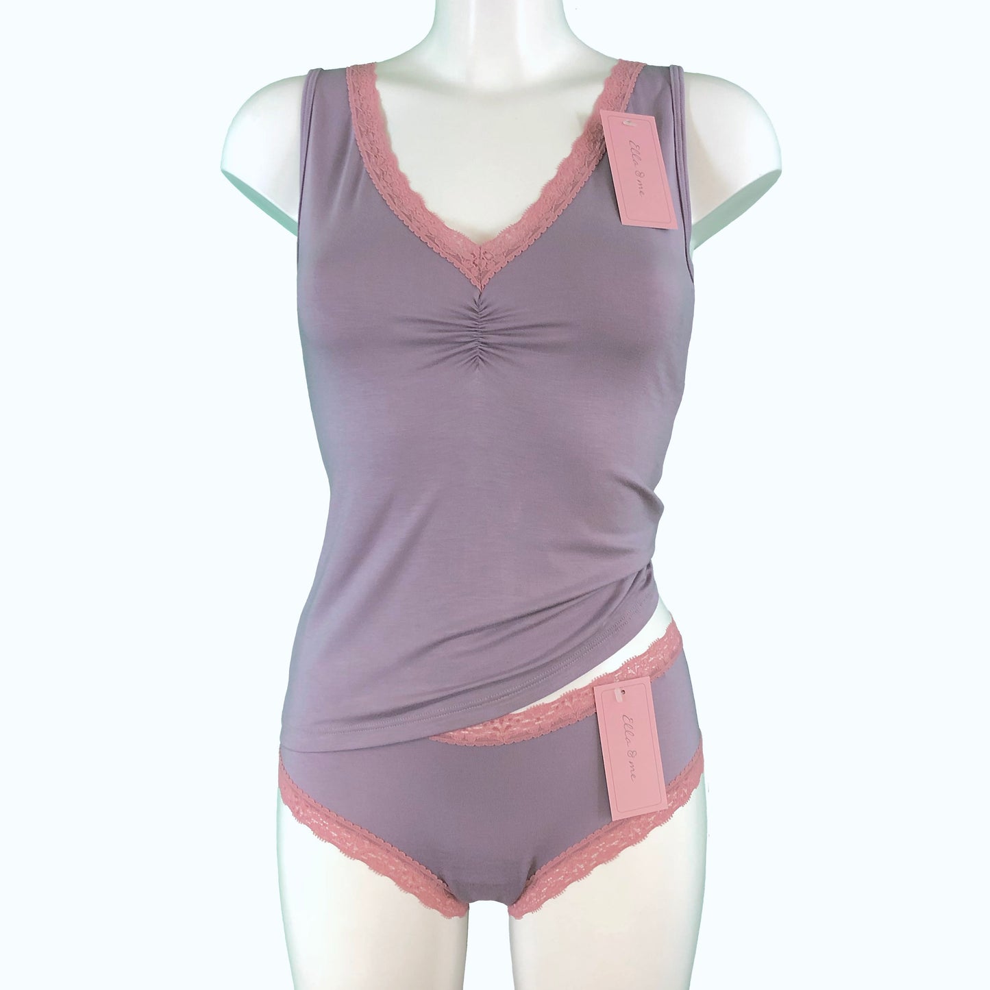 Soft Bamboo Jersey Lace Trim Cami Vest - Grey Mist & Vintage Rose