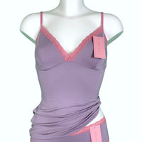 Soft Bamboo Jersey Strappy Cami Top - Grey Mist & Vintage Rose