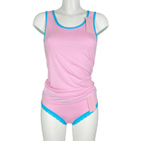 Soft Bamboo Jersey Scoop Neck Tank Top - Pink & Turquoise