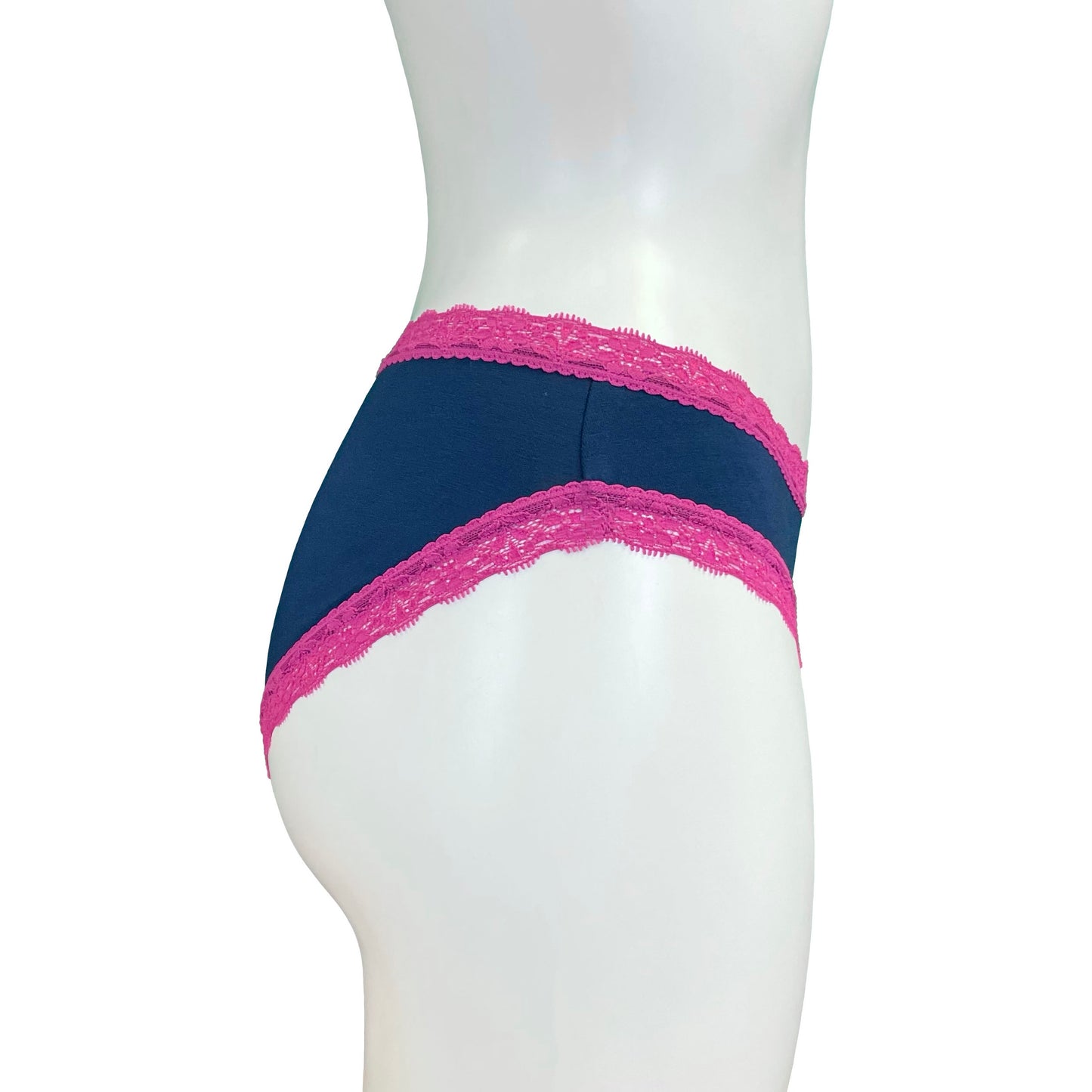 Soft Bamboo Jersey High Leg Knicker - Navy & Raspberry