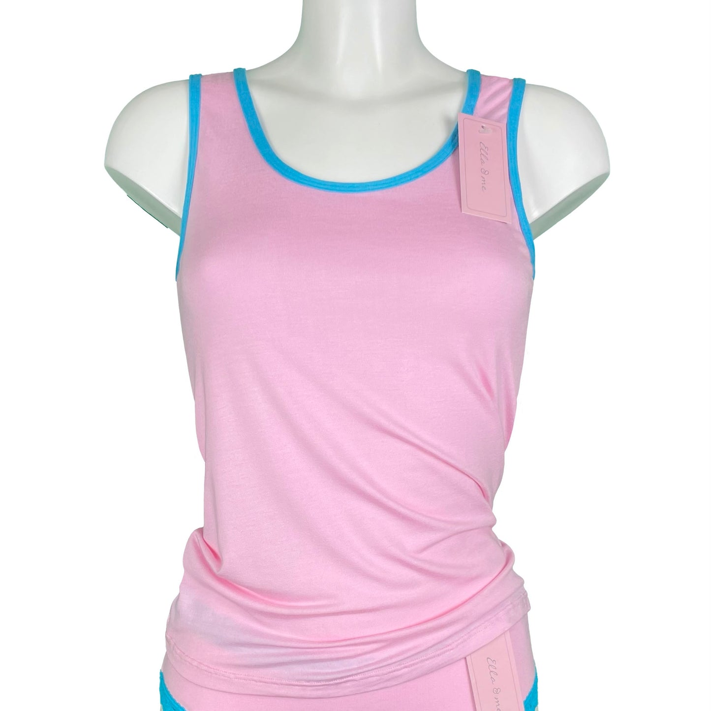 Soft Bamboo Jersey Scoop Neck Tank Top - Pink & Turquoise