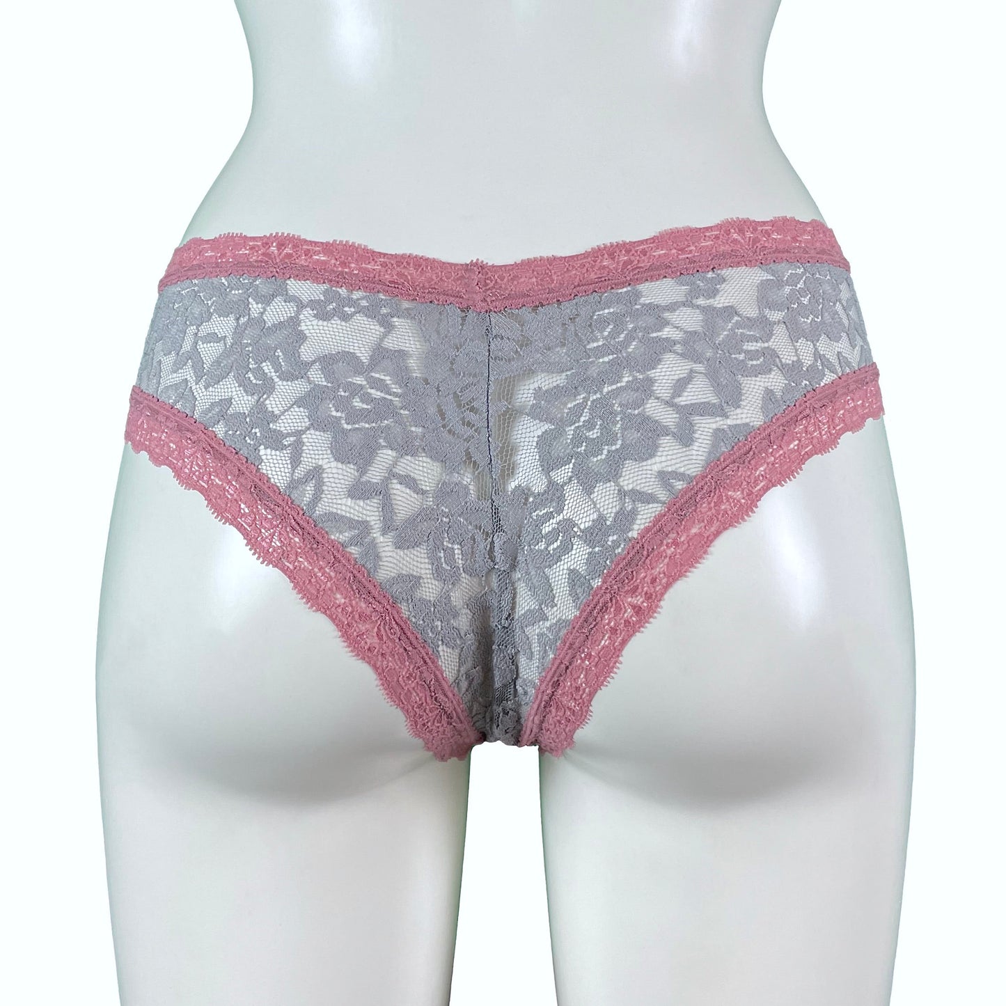 Signature Lace Brazilian Fit Knicker - Grey Mist & Vintage Rose