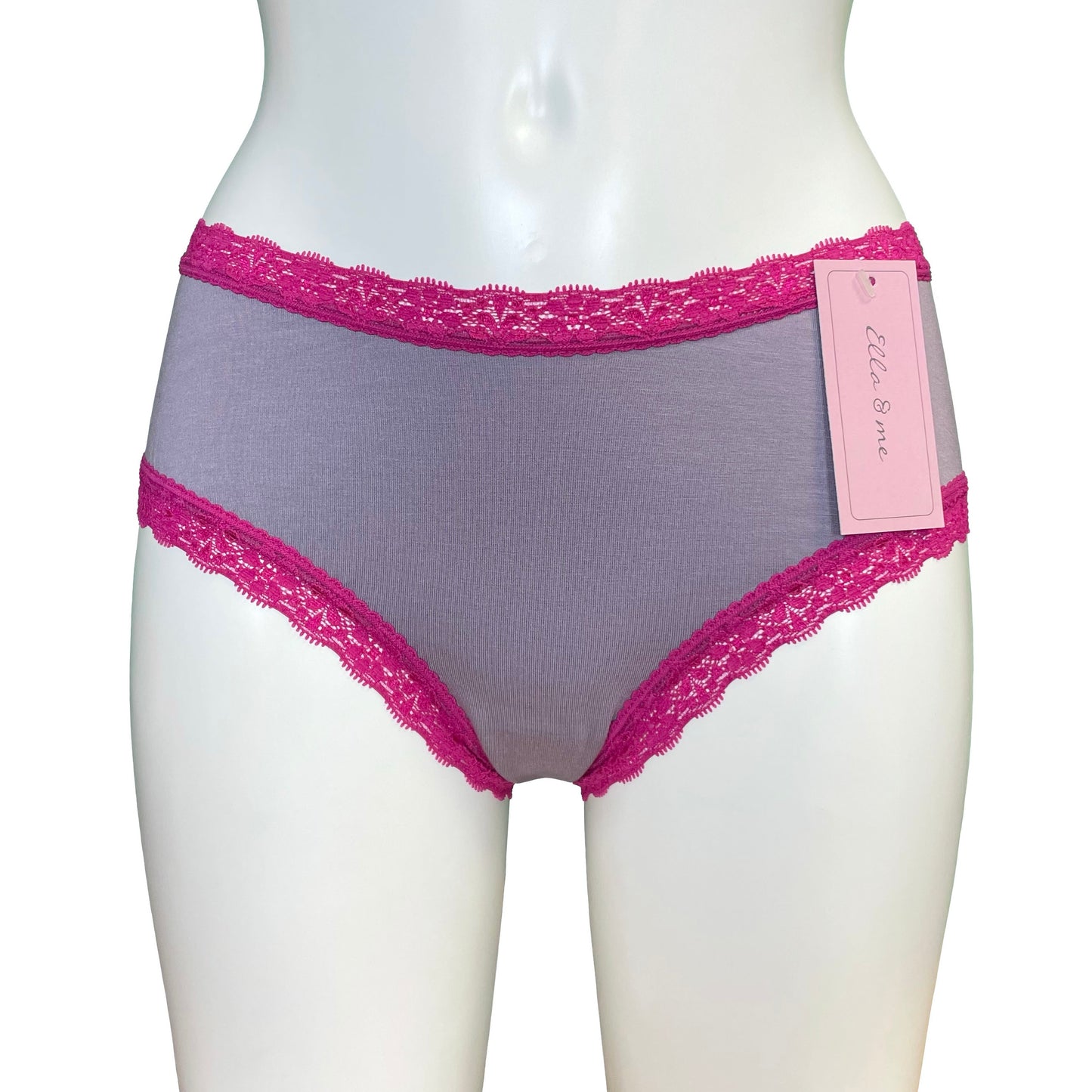 Bamboo Soft Knit Jersey Classic Fit Knicker - Grey Mist & Raspberry