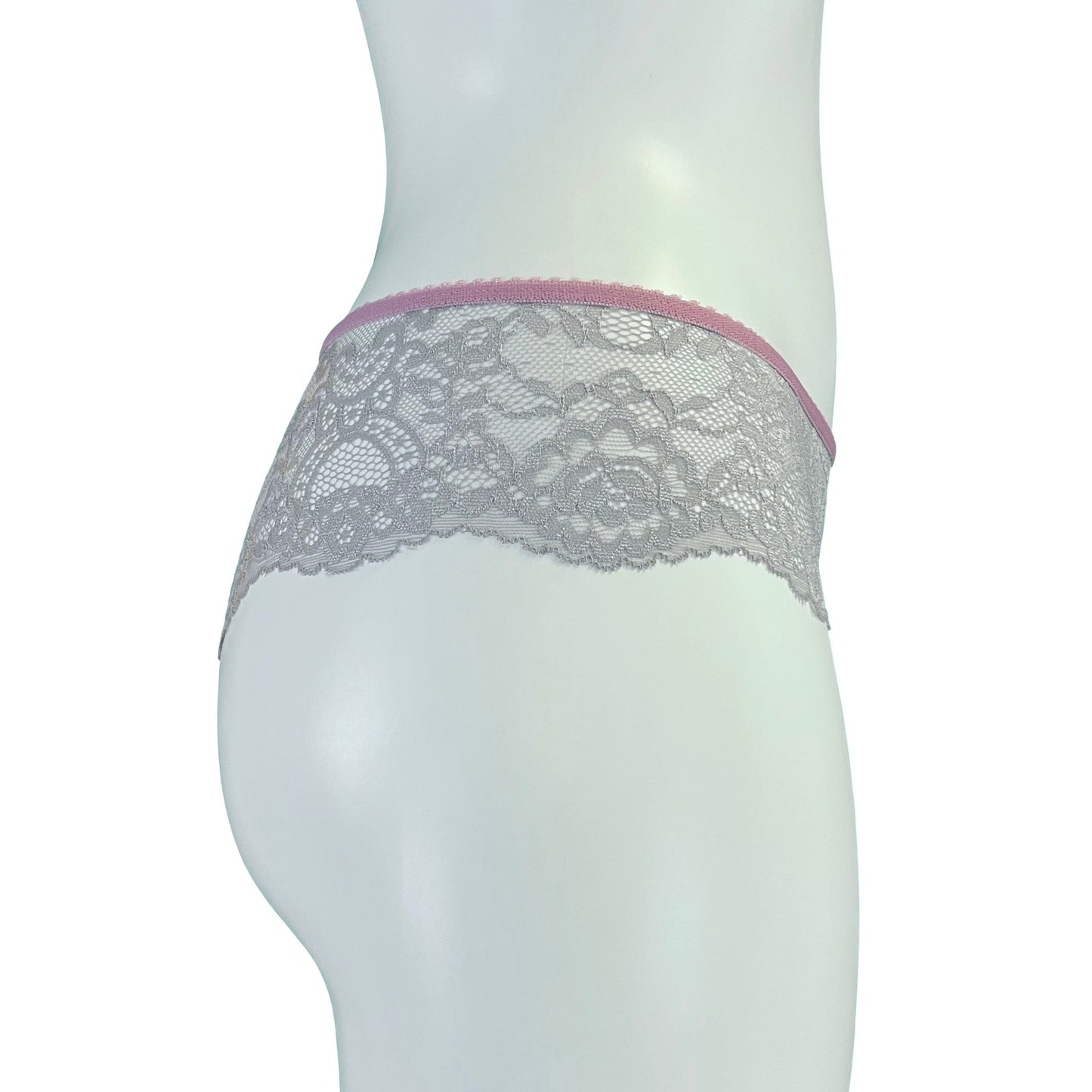 Jacquard Lace Brazilian Fit Knicker - Platinum & Vintage Rose