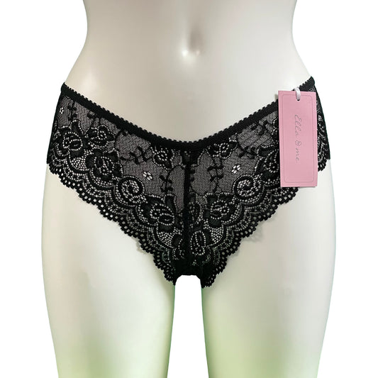 Jacquard Rose Lace Brazilian Fit Knicker - Black