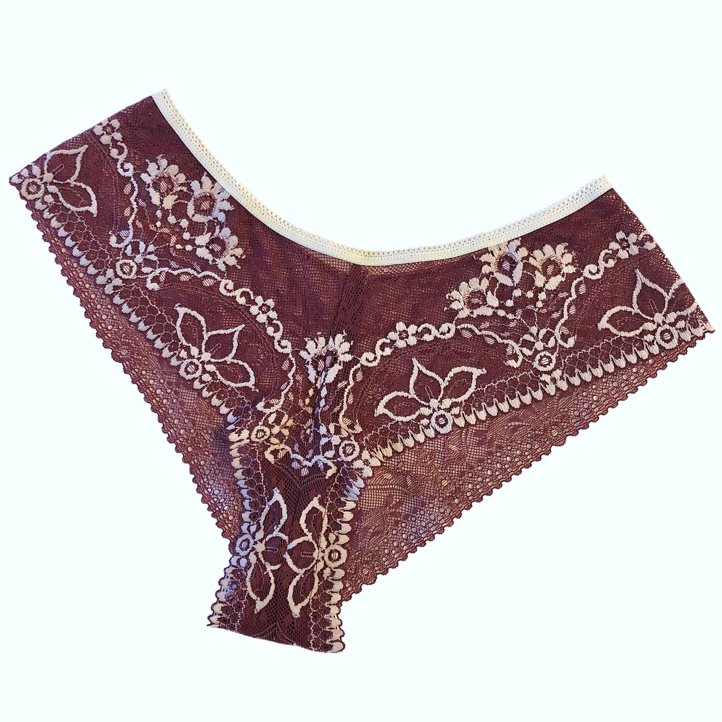 Jacquard Lace Brazilian Fit Knicker - Claret & Cream