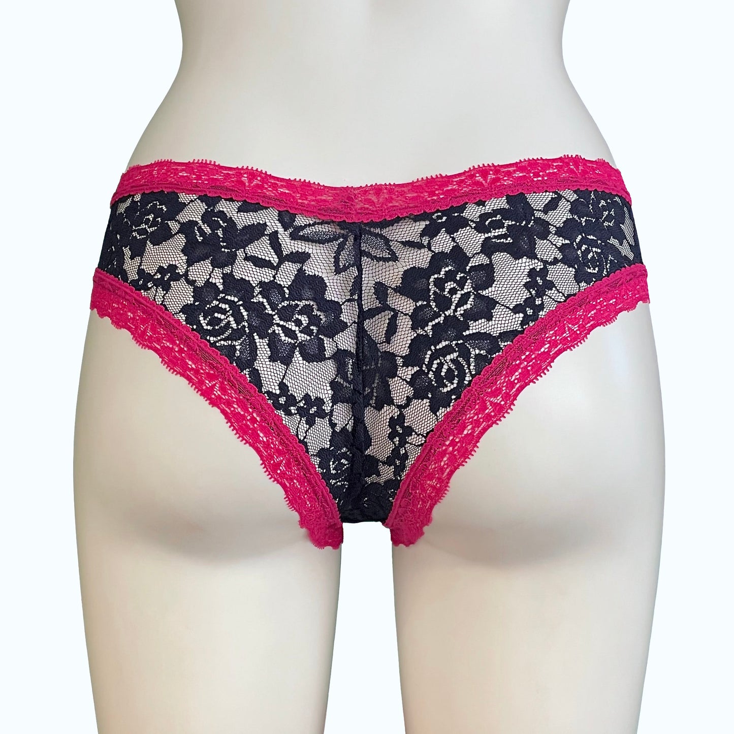 Signature Lace Brazilian Fit Knicker - Navy & Raspberry