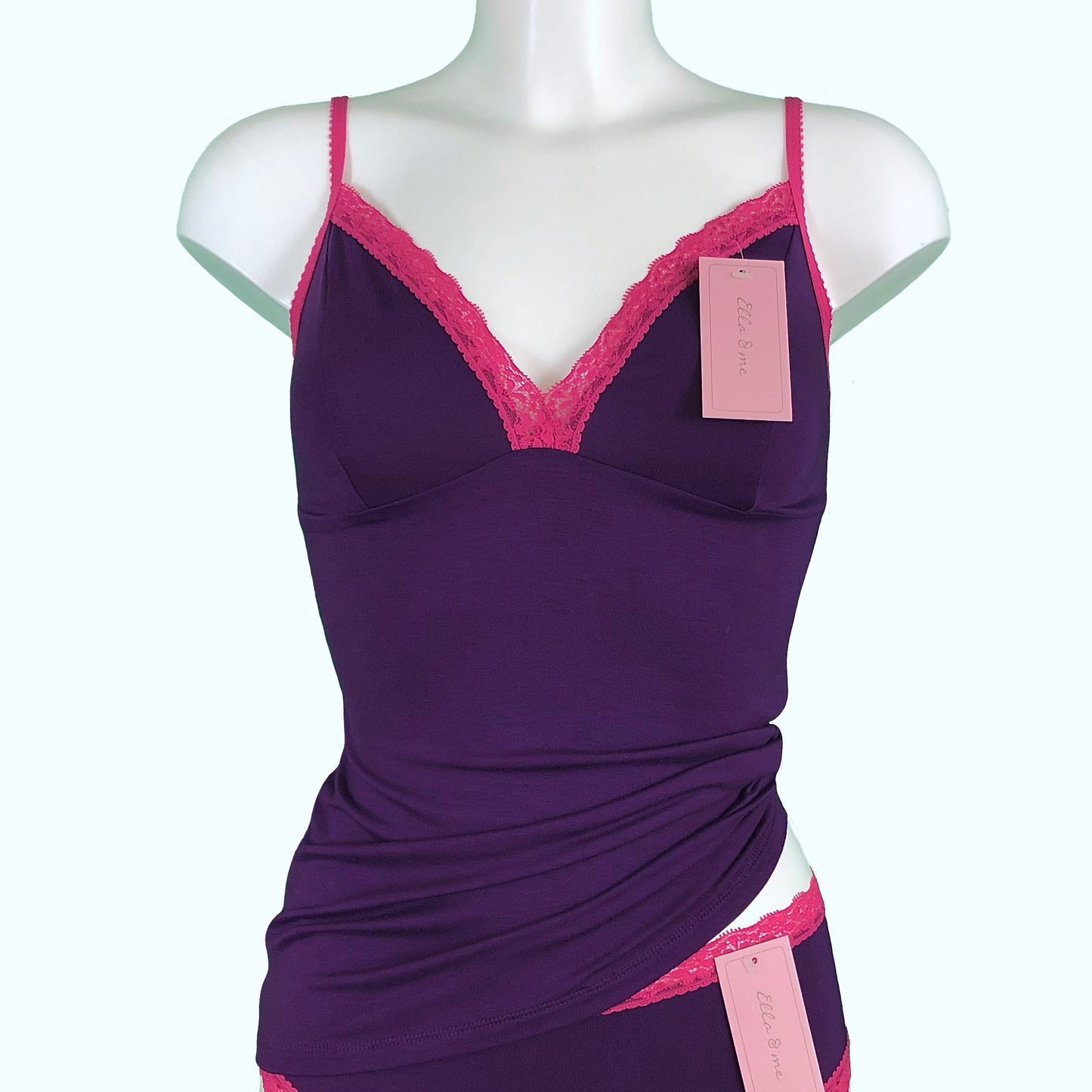 Soft Bamboo Jersey Strappy Cami Top - Violet & Raspberry
