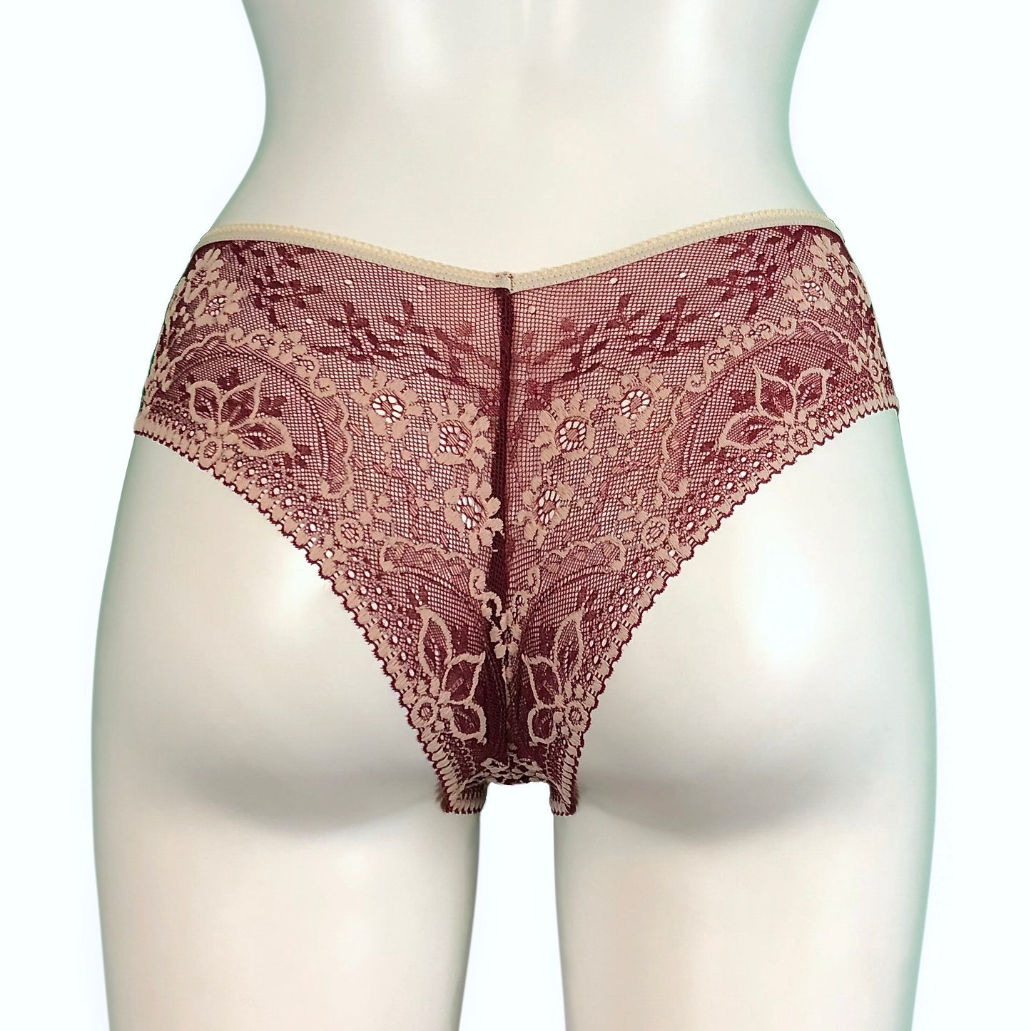 Jacquard Lace Brazilian Fit Knicker - Claret & Cream
