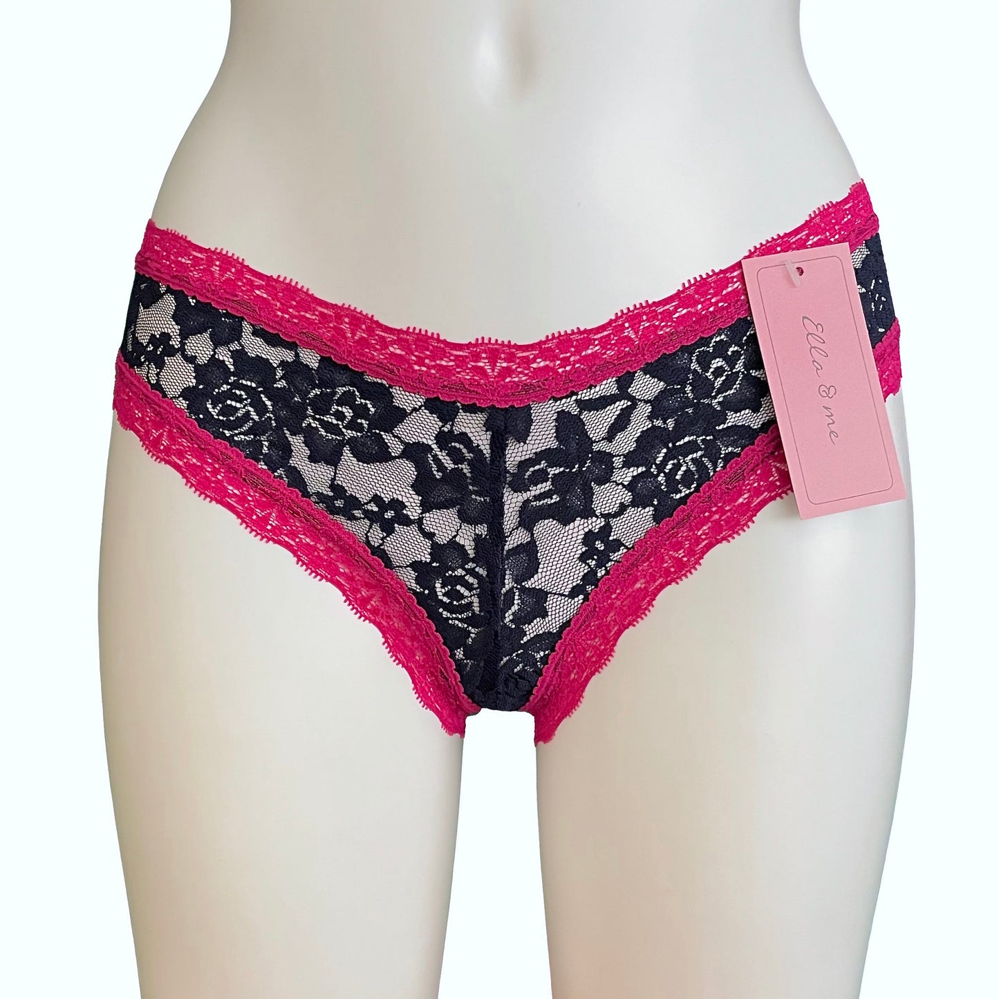 Signature Lace Brazilian Fit Knicker - Navy & Raspberry