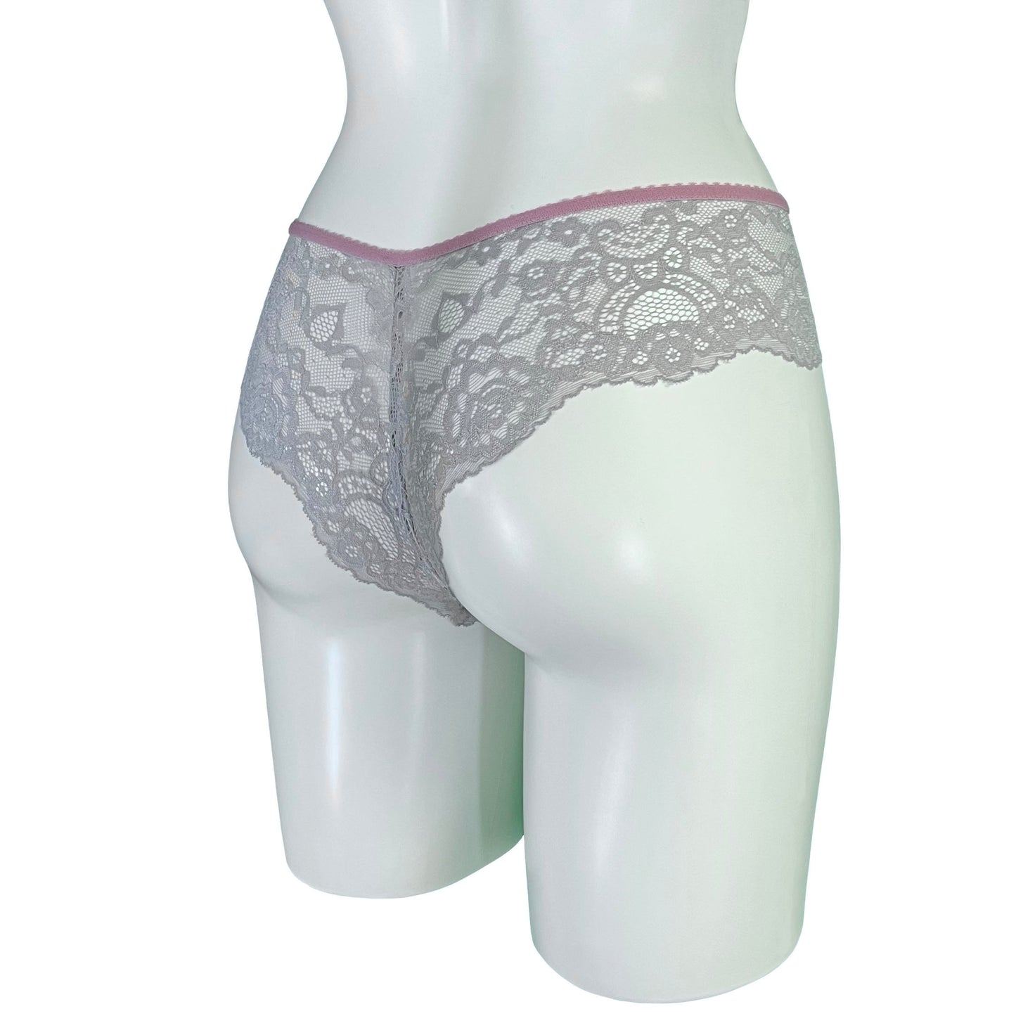 Jacquard Lace Brazilian Fit Knicker - Platinum & Vintage Rose