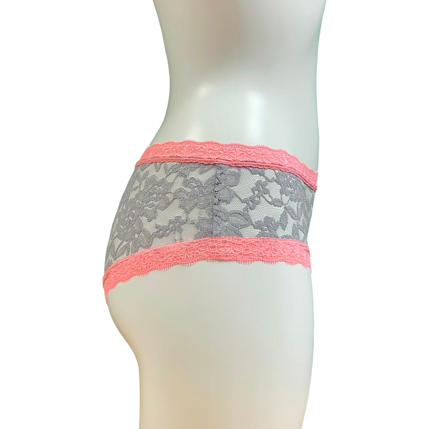 Signature Lace Classic Fit Knicker - Grey Mist & Coral