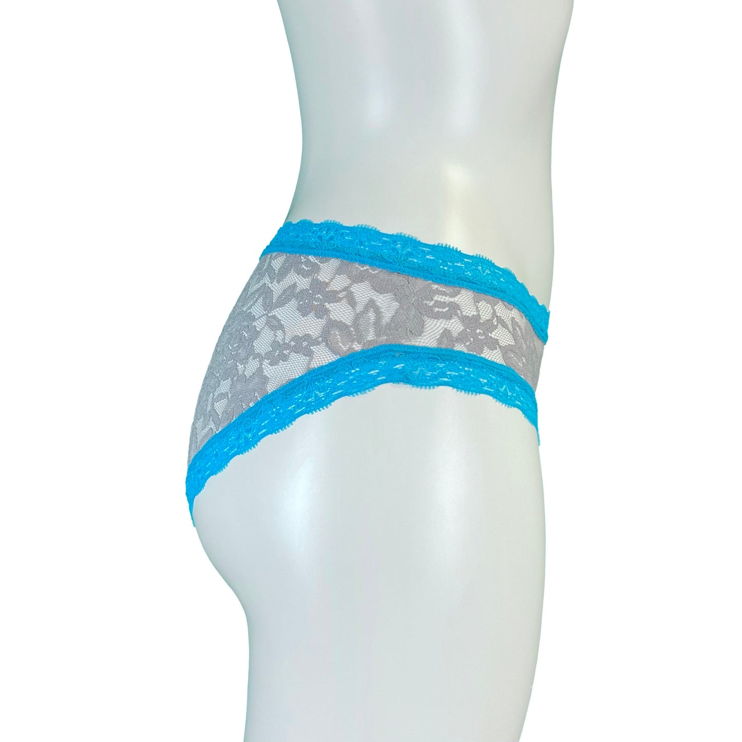 Signature Lace High Leg Knicker - Grey Mist & Turquoise