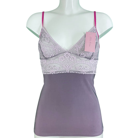 Soft Touch & Jacquard Lace Strappy Cami Top - Pink Pewter