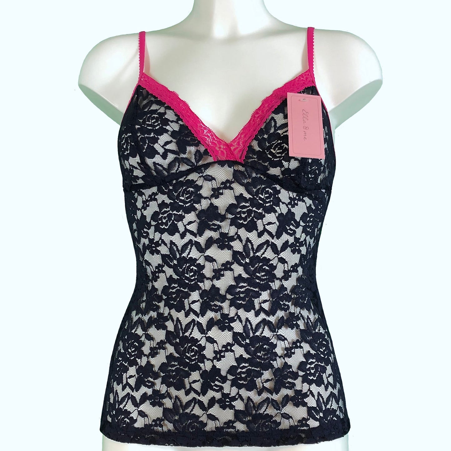 Signature Lace Strappy Cami Top - Navy & Raspberry