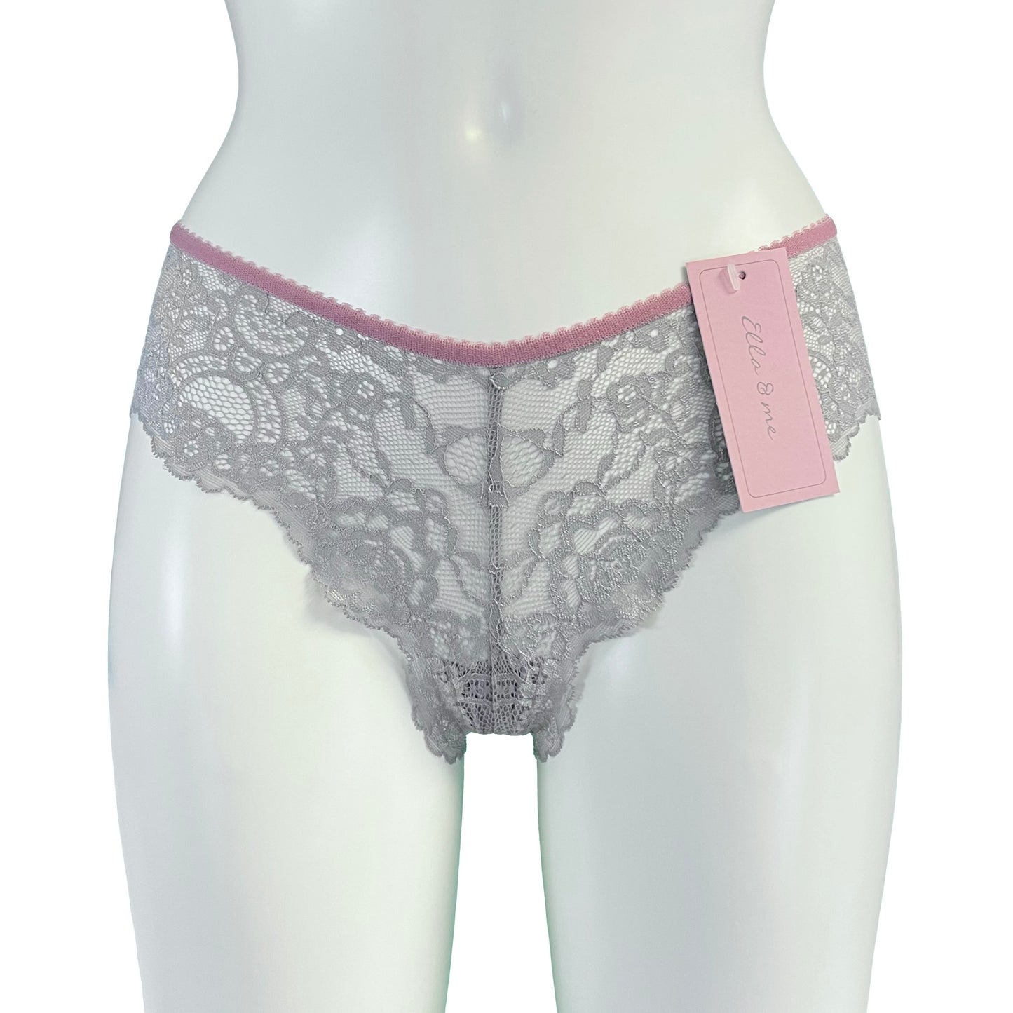 Jacquard Lace Brazilian Fit Knicker - Platinum & Vintage Rose