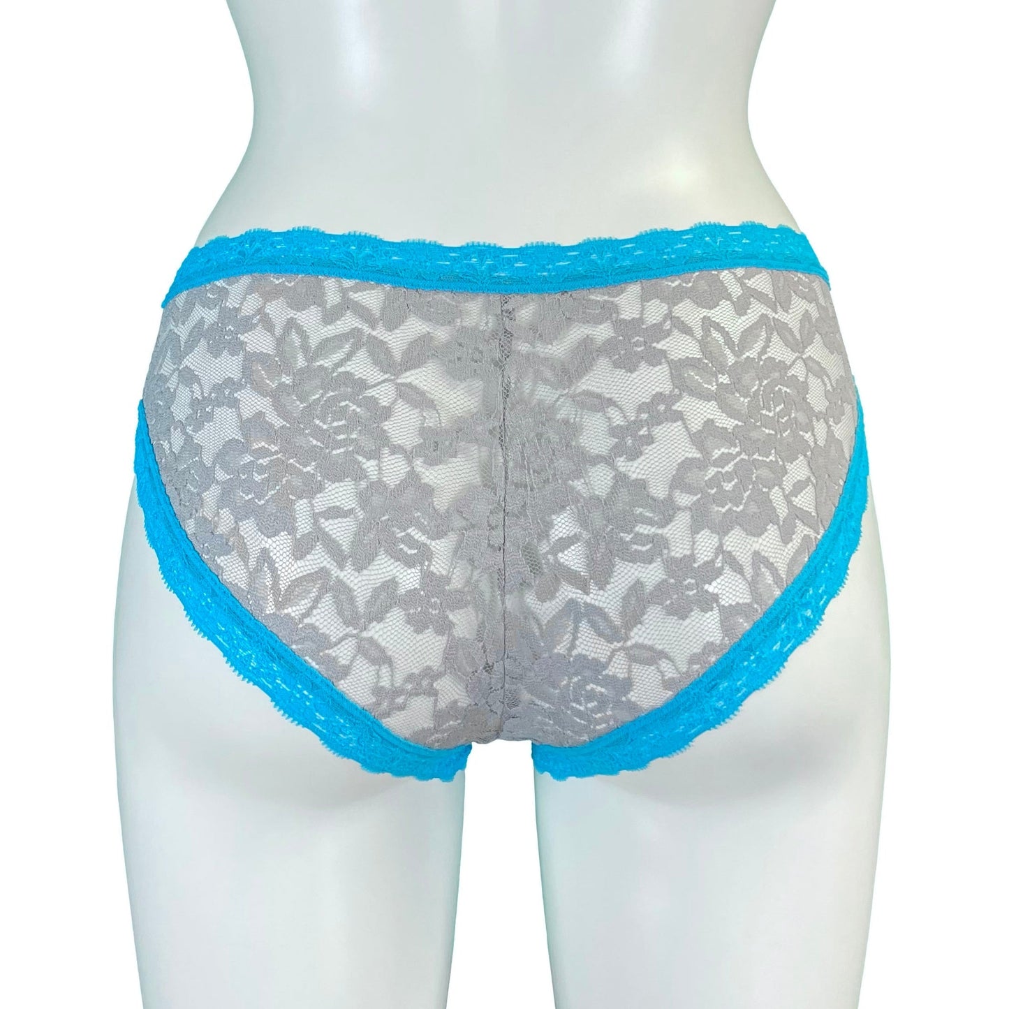 Signature Lace High Leg Knicker - Grey Mist & Turquoise