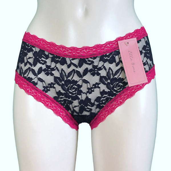 Signature Lace Classic Fit Knicker - Navy & Raspberry