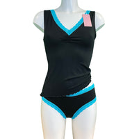 Soft Bamboo Jersey Lace Trim Cami Vest - Black & Turquoise
